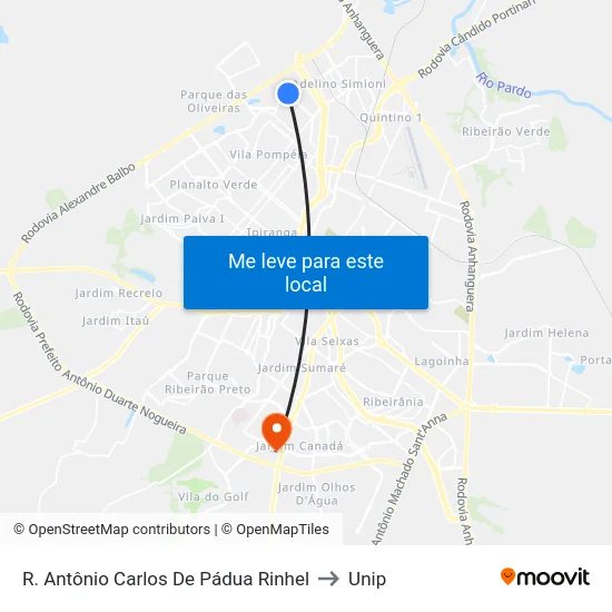 R. Antônio Carlos De Pádua Rinhel to Unip map
