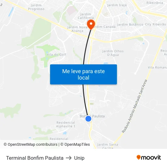 Terminal Bonfim Paulista to Unip map