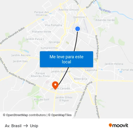 Av. Brasil to Unip map