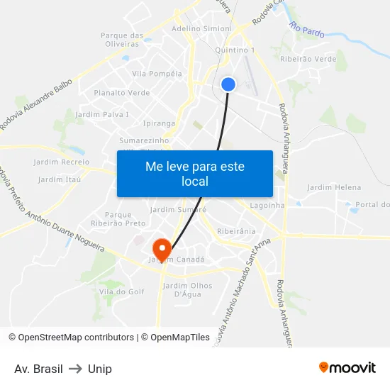 Av. Brasil to Unip map