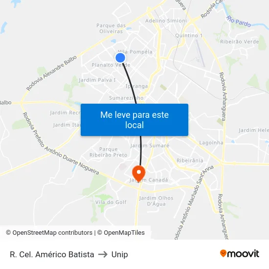 R. Cel. Américo Batista to Unip map