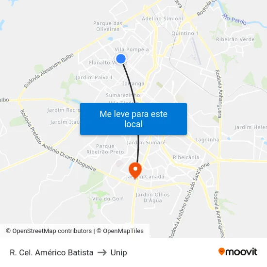 R. Cel. Américo Batista to Unip map