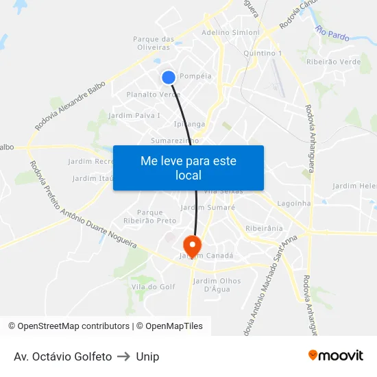 Av. Octávio Golfeto to Unip map