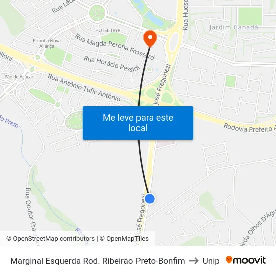 Marginal Esquerda Rod. Ribeirão Preto-Bonfim to Unip map