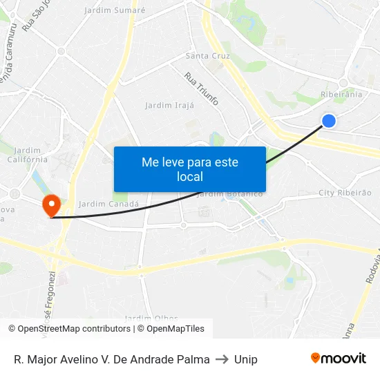 R. Major Avelino V. De Andrade Palma to Unip map