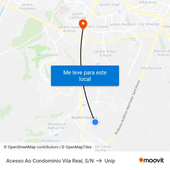 Acesso Ao Condomínio Vila Real, S/N to Unip map