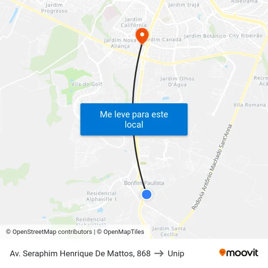 Av. Seraphim Henrique De Mattos, 868 to Unip map