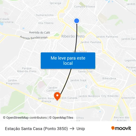 Estação Santa Casa (Ponto 3850) to Unip map