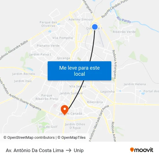 Av. Antônio Da Costa Lima to Unip map