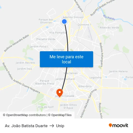 Av. João Batista Duarte to Unip map