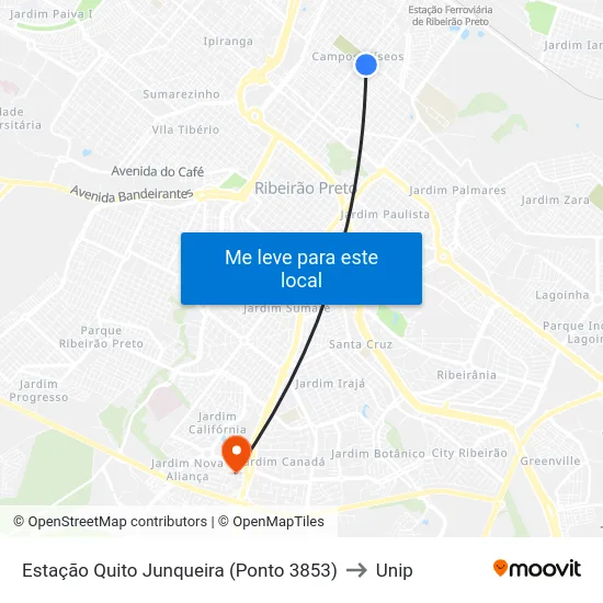 Estação Quito Junqueira (Ponto 3853) to Unip map