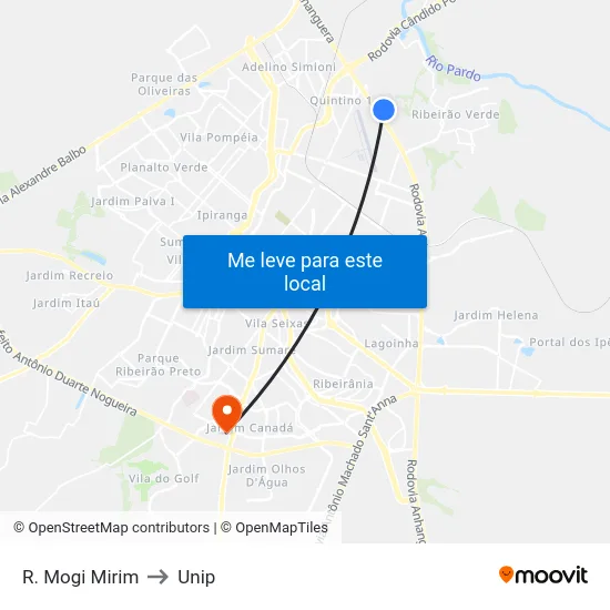 R. Mogi Mirim to Unip map