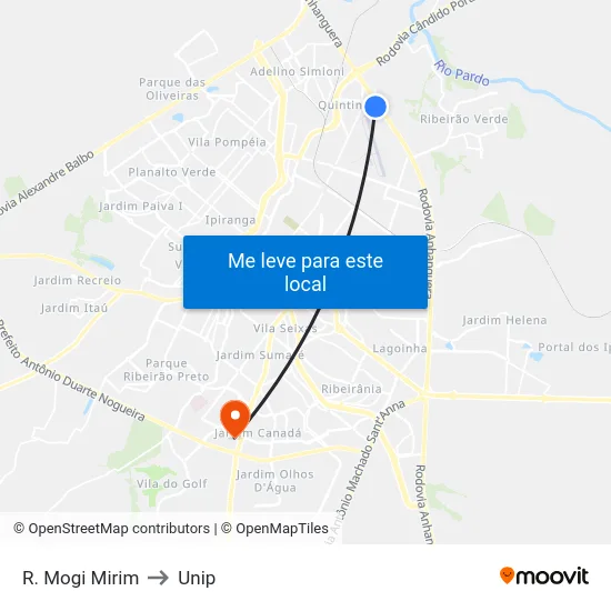 R. Mogi Mirim to Unip map