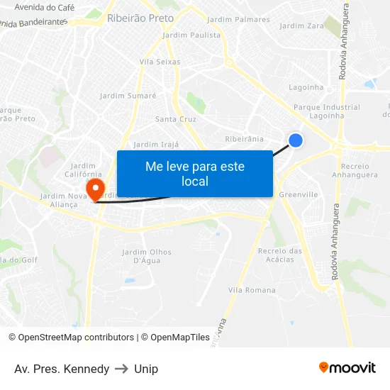 Av. Pres. Kennedy to Unip map