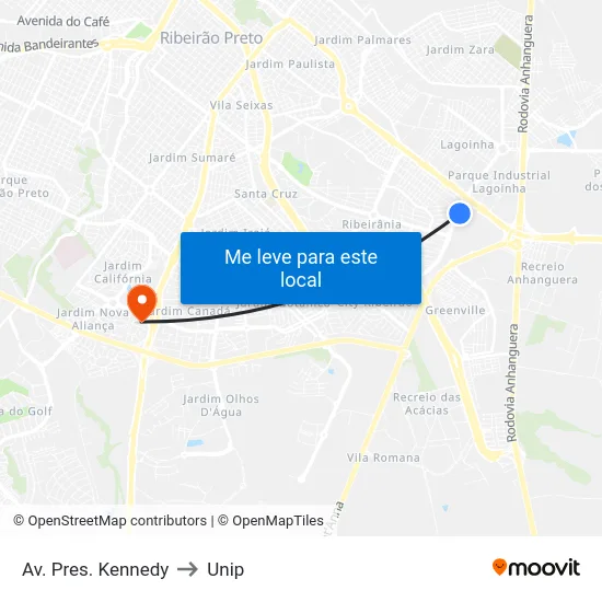 Av. Pres. Kennedy to Unip map