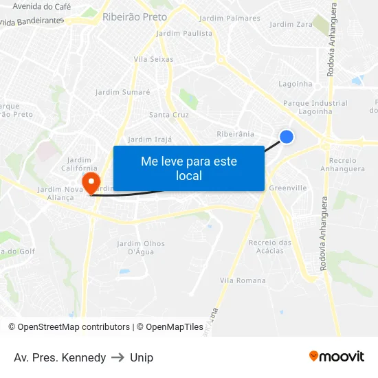 Av. Pres. Kennedy to Unip map