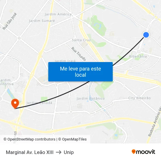Marginal Av. Leão XIII to Unip map