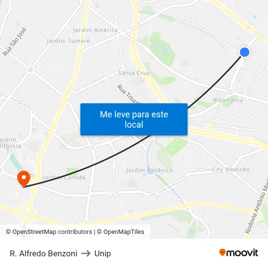 R. Alfredo Benzoni to Unip map