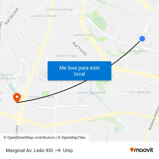 Marginal Av. Leão XIII to Unip map