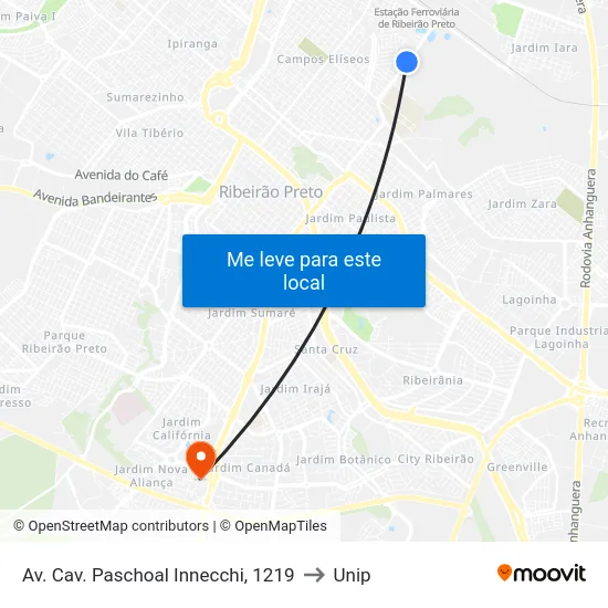 Av. Cav. Paschoal Innecchi, 1219 to Unip map