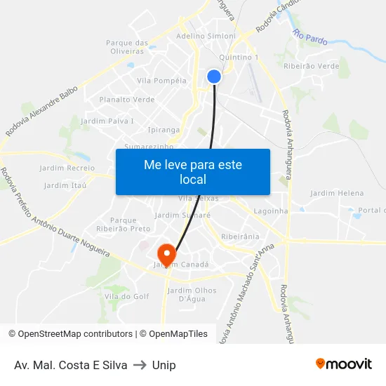 Av. Mal. Costa E Silva to Unip map