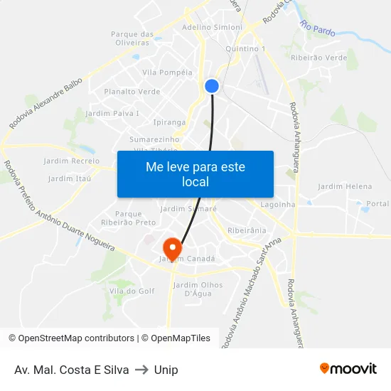 Av. Mal. Costa E Silva to Unip map