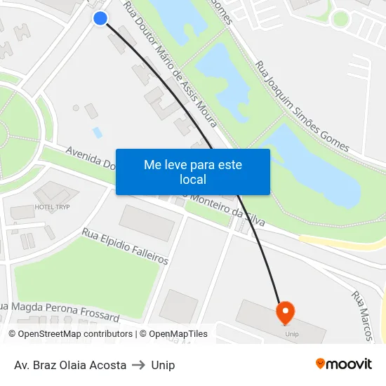 Av. Braz Olaia Acosta to Unip map