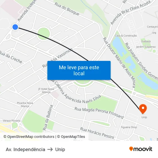 Av. Independência to Unip map