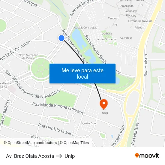 Av. Braz Olaia Acosta to Unip map