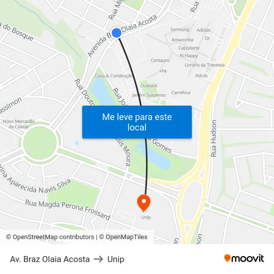 Av. Braz Olaia Acosta to Unip map