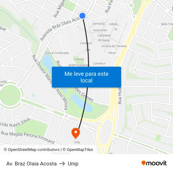 Av. Braz Olaia Acosta to Unip map