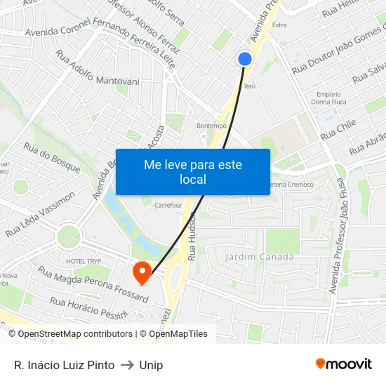 R. Inácio Luiz Pinto to Unip map