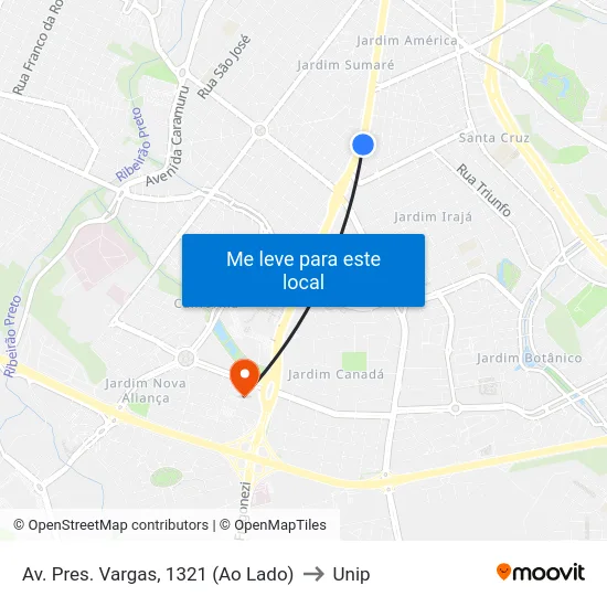 Av. Pres. Vargas, 1321 (Ao Lado) to Unip map