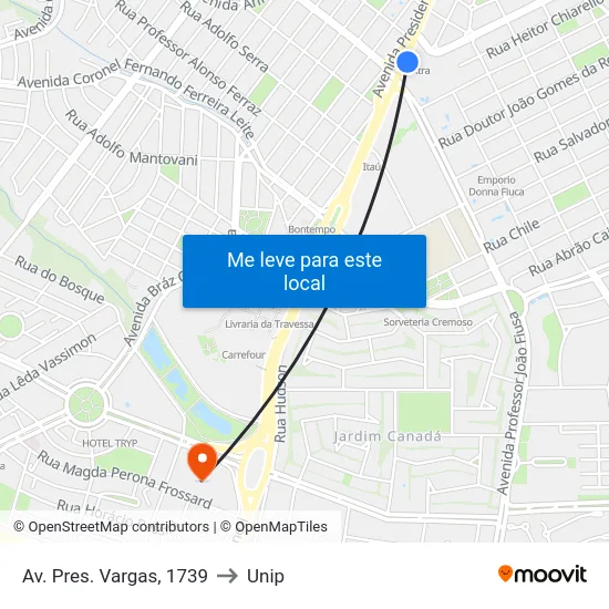 Av. Pres. Vargas, 1739 to Unip map