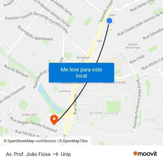 Av. Prof. João Fiúsa to Unip map
