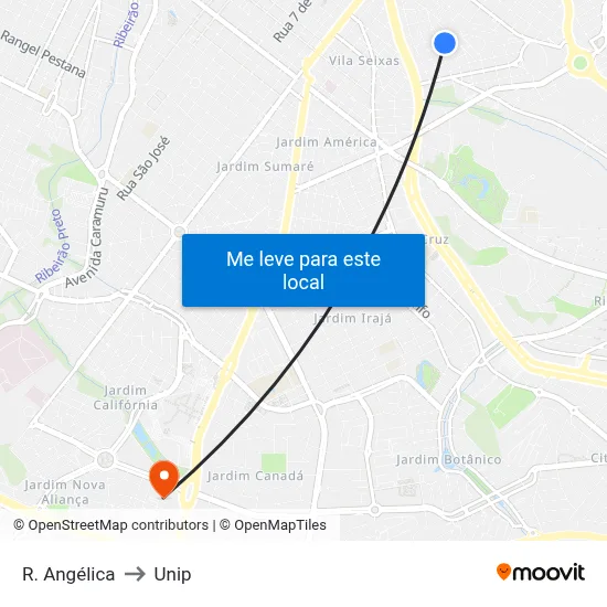 R. Angélica to Unip map