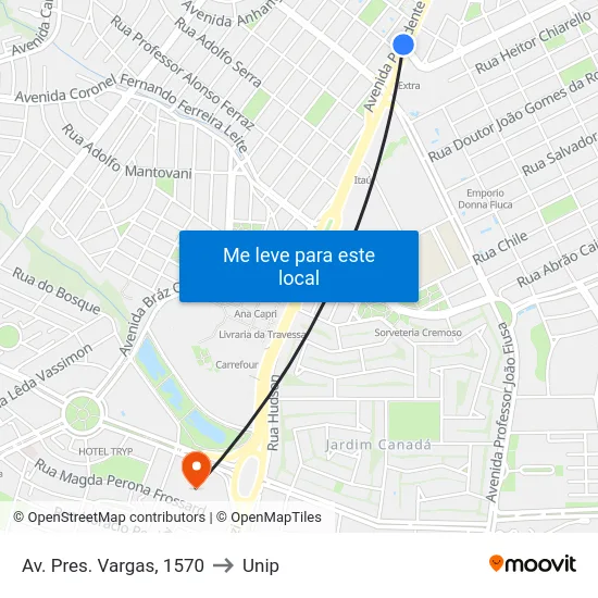 Av. Pres. Vargas, 1570 to Unip map