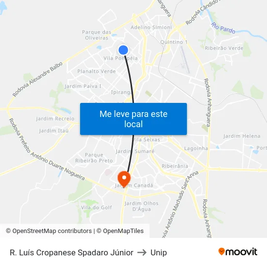 R. Luís Cropanese Spadaro Júnior to Unip map