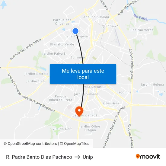 R. Padre Bento Dias Pacheco to Unip map