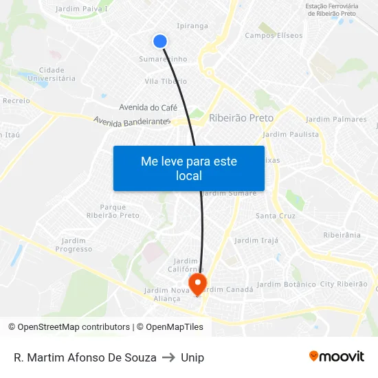 R. Martim Afonso De Souza to Unip map