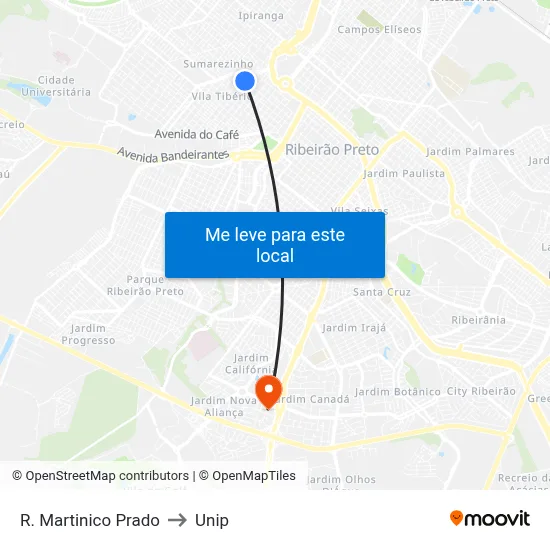 R. Martinico Prado to Unip map