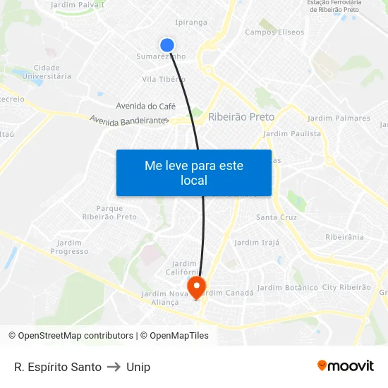 R. Espírito Santo to Unip map