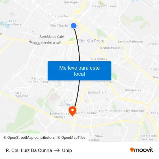 R. Cel. Luiz Da Cunha to Unip map
