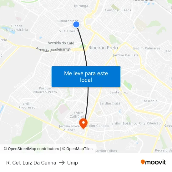 R. Cel. Luiz Da Cunha to Unip map