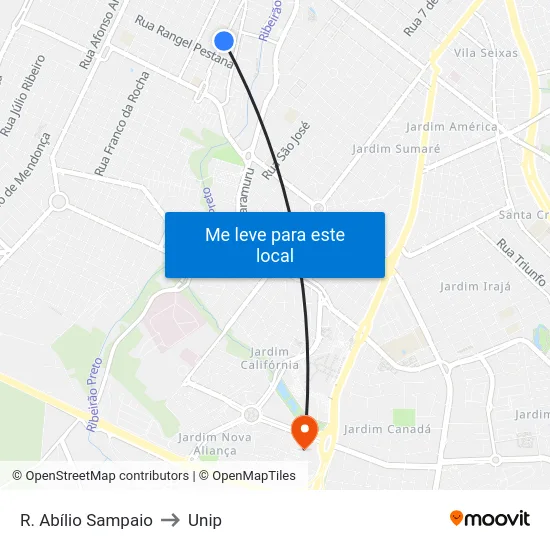 R. Abílio Sampaio to Unip map