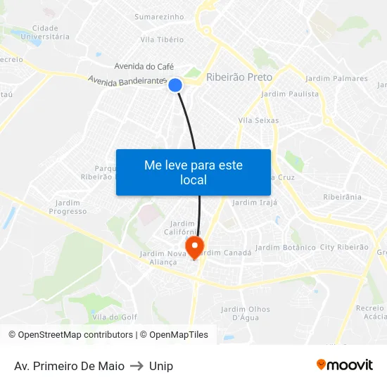 Av. Primeiro De Maio to Unip map