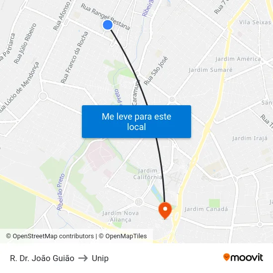 R. Dr. João Guião to Unip map