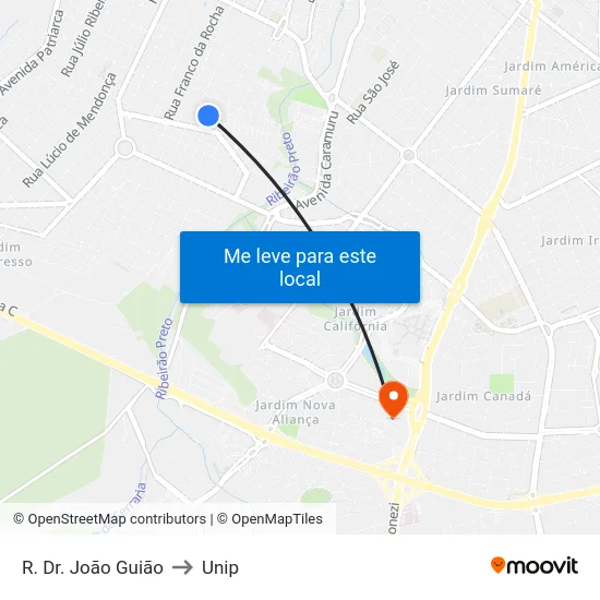 R. Dr. João Guião to Unip map