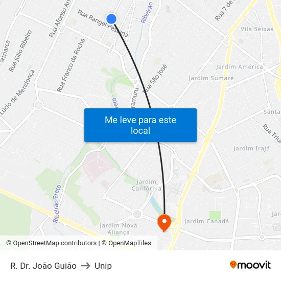 R. Dr. João Guião to Unip map