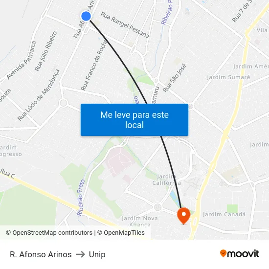 R. Afonso Arinos to Unip map